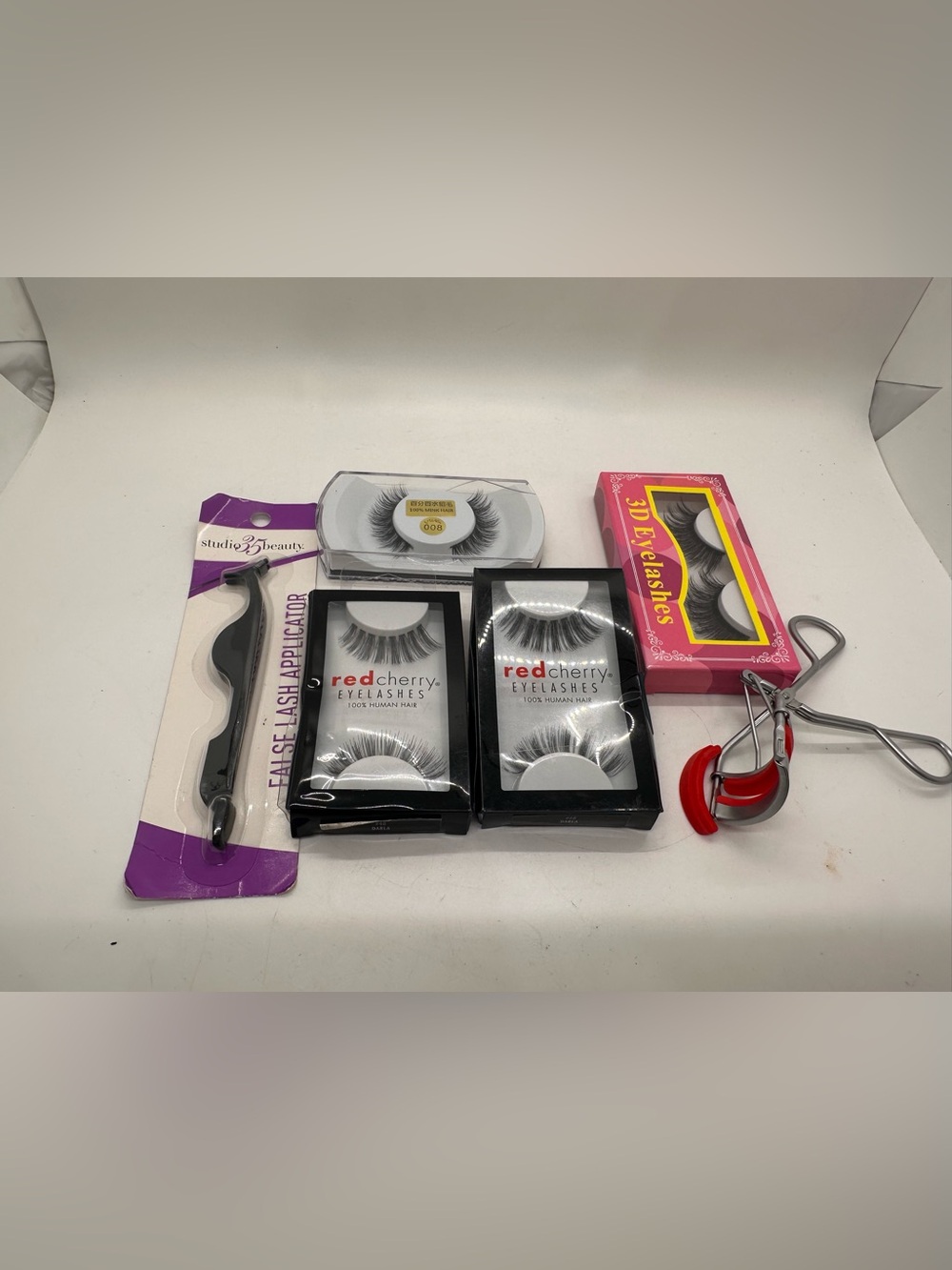 False Eyelash Bundle Red Cherry Mink 3D Lashes Revlon Curler Applicator Lot